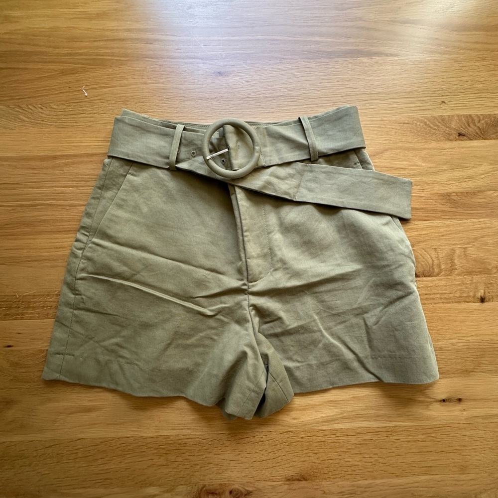 Zara Khaki Belted Shorts